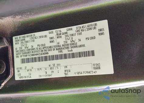 2017 Ford F-150 Xl from USA, damaged, VIN 1FTMF1C88HKC23099